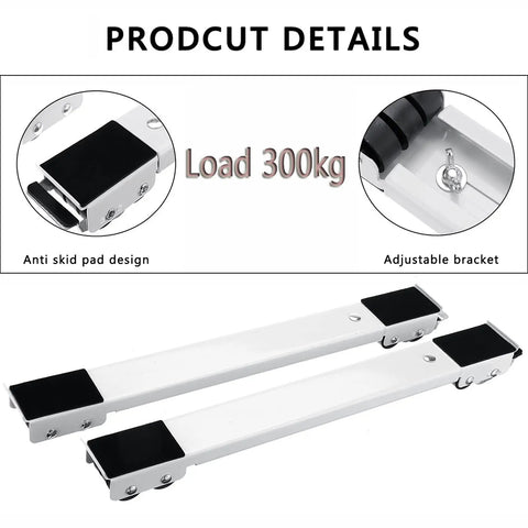 Badass Heavy Duty Extensible Appliance Roller Movers With 24 Upgraded Wheels And Massive 660 Lb Load Rating For Washers Dryers And Fridges Pro Moving Tool Durable Black Metal Base showing adjustable brackets and anti-skid pads.