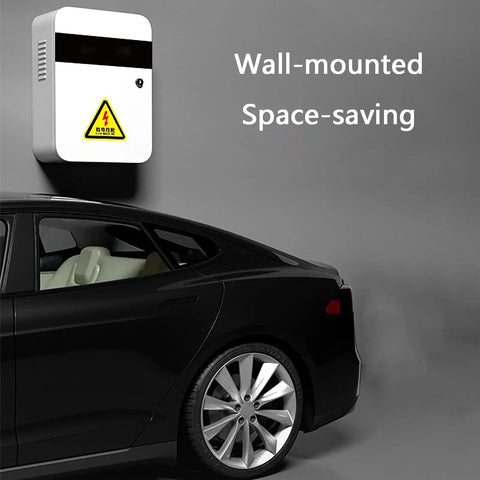 Top Shelf Outdoor Ev Charger Protection Box Wall Mounted With Dang Tough Tempered Glass And Rust Resistant Steel Shielding Featuring A Secure Mechanical Combo Lock For Everyday Plug In Sessions Small Model near a car