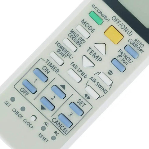 Universal Replacement Air Conditioner Remote Control With Fahrenheit And Celsius Digital Display Smooth Operation For Rapid Home Setup. Close-up view showing various control buttons.
