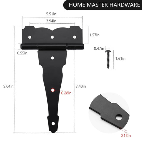 8 Inch Heavy Duty T Strap Hinge Set With Screws Black Finish For Doors Gates Sheds And Barns Decorative Yet Durable Hardware 6 Pack