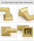 Close-up views of gold cabinet handles set 10 pack, 5 inch hole center, zinc alloy, showcasing rust resistant durable premium hardware.