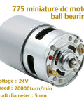 775 Dc Motor 24 Volt 20000 Rpm Ball Bearing Powerhouse with 5mm shaft, ideal for robotics and DIY kits.