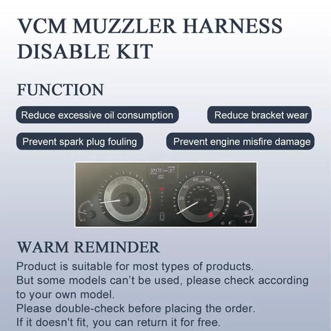 VCM Muzzler Harness Disable Kit functions display, promoting oil consumption reduction and prevention of engine damage.