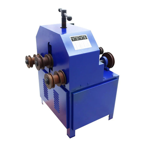 Heavy Duty Rolling Pipe Bending Machine With Round And Square Dies For Metal Tubing, blue unit with rollers and motor.