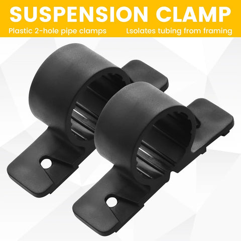 50 Pack One Half Inch Pipe Clamps Pex Clamp Set Heavy Duty Bulk Pipe Supports Suspension Clips, black plastic construction, front view.
