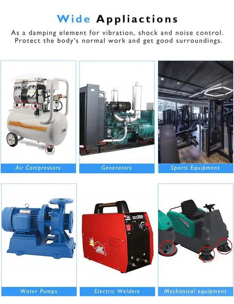 M4 Rubber Vibration Isolator Mounts Four Piece Set Heavy Duty Shock Absorbers With Lock Nuts for air compressors and generators.