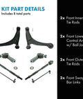 Front Steering Suspension Repair Kit Includes Lower Control Arms With Ball Joints Sway Bar Links Inner Tie Rods Outer Tie Rods parts layout.