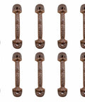 Hella Sturdy Cast Iron Drawer Pulls Set Of Ten Rustic Brown Cabinet Handles Measuring Five Half Inches Long With Four Quarter Inch Spacing For Home Renovations And Furniture Fixes arranged in two rows for easy viewing.