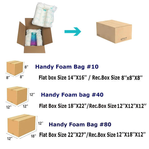 Heavy Duty Expanding Packing Foam For Fragile And Irregular Valuable Gear in an open box with various sizes listed.