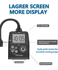 Heavy Duty Weatherproof Digital Outdoor Timer Outlet With Nifty Spin Dial For Real Simple Programming Big Bright Screen showing 2.5 inch LCD display.