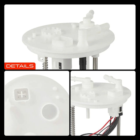 Premium Drop In Direct Replacement Electric Fuel Pump Module Assembly For Suzuki Grand Vitara 2006 Through 2008 V6 2.7 Liter top view with connections and details.