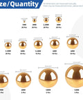 Built Tough Solid Brass Bearing Balls Assortment 160 Piece 1mm To 12mm Precision Hardened Metal Spheres size chart with quantity.