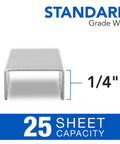 Dang Tough Standard Size Staples With Razor Sharp Chisel Points for 1/4" standard grade wire and 25 sheet capacity.
