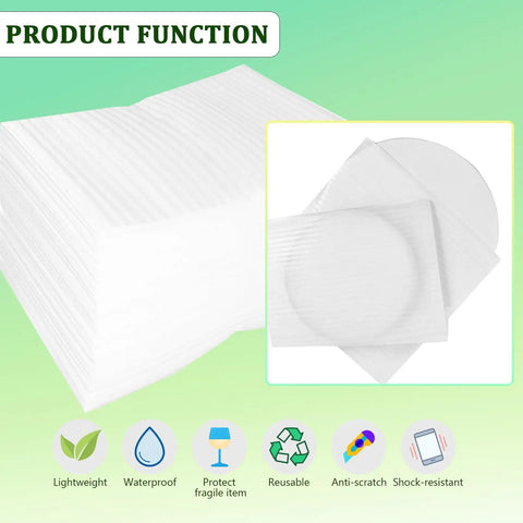 Top Shelf 100 Pack Foam Pouches 8x10 Inch Lightweight Cushion Wrap showcasing lightweight foam wraps for protecting fragile items.
