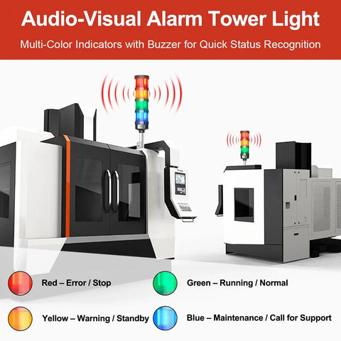 Triple Stack LED Andon Tower Light With Buzzer 24VDC Red Yellow Green Signal Lights on factory machines for automation alarms
