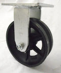 6 Inch V Groove Rigid Caster Steel Wheel 2 Inch Wide Roller Bearing 1000 Lb Load Industrial Track Roller with black iron finish.