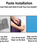 Installation guide showing steps to apply Straight Up Self Adhesive Egg Crate Acoustic Foam Panels For Kicking Echo To The Curb 7Cm Thick Purple Sound Dampening Tiles.