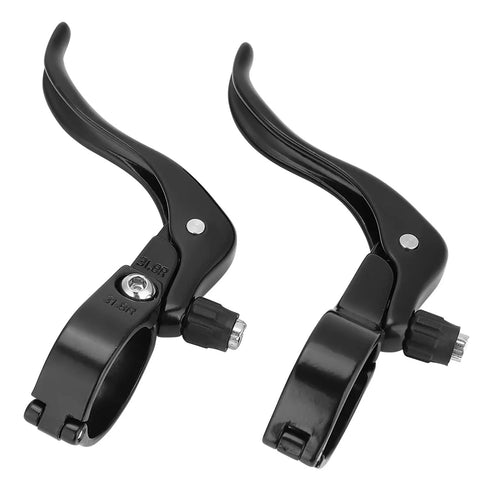 Pair Of Lightweight Aluminum Alloy Road Bike Brake Levers For 31.8mm Handlebars Black Durable And Sturdy With Smooth Braking And Precise Easy Control For Peak Performance Ride Ready, shown from side angle highlighting design and material.