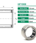 Pro Grade One Way Needle Roller Bearings 10 Pack HF1008 HF10148 Clutch drawn cup bushings measurements and specifications.