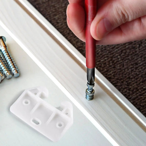 Slick White Plastic Drawer Track Guide Kit Packing 10 Pieces With Badass Durability And Hella Smooth Gliding Motion, installation process with screwdriver.
