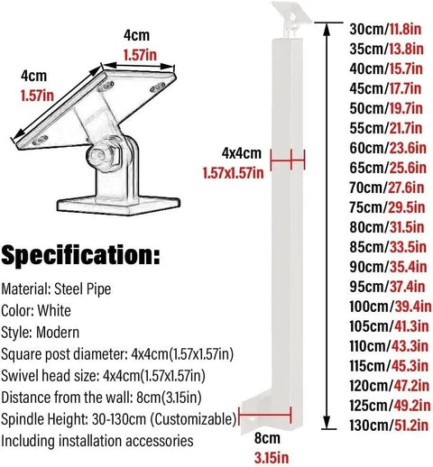 Rock Solid 25 Pack Stair Spindles Side Mount Deck Railing Posts With Complete Screw Hardware Kit For Porch Balcony Indoor Outdoor Safety Balusters No Sweat Installation 4x4cm swivel head with white steel pipe.