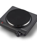 Roadready Electric Hot Plate Featuring Slick Cast Iron Cooking Surface Seven Speed Heat Dials Compact 1000 Watt Portable Burner view from above.