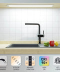 Under Cabinet LED Kitchen Light 24 Inch Plug In Linkable Fixture With 12W 960 Lumens above modern kitchen sink