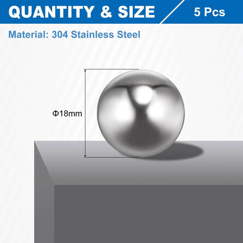Rugged 18Mm Bearing Balls With Mirror Polish Finish 5Pcs 304 Stainless Steel Precision G100 Grade Spheres showing 18mm size on a flat surface.