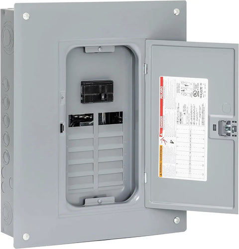 Homeline 100 Amp Indoor Main Breaker Box Load Center With Plug On Neutral, 12 Space 24 Circuit, 120/240 VAC open view