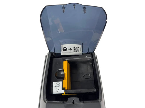 Heavy Duty Dual Sided ID Card Printer Boasting 300DPI Dye Sublimation Power And Zero Hassle Straight Plug Play USB Ethernet Access For Top Notch Badge Printing open view showing interior components.