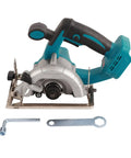 Pro Grade 18V Cordless Circular Saw Delivers Kickass Torque And Lightning Fast 11800 RPM Cuts Slices Hardwood With Ease Using A Rock Solid 4 Inch Blade Adjustable Bevel And Boss Level Handle, side view with wrench.
