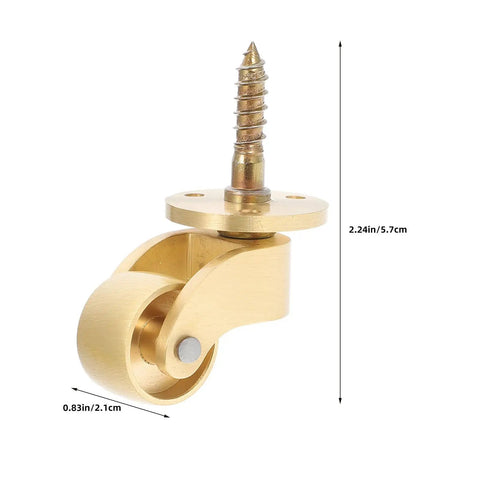 Heavy Duty Swivel Casters Four Pack Brass Furniture Wheels Silent Roll Protects Hardwood Floors Built Tough For Tables And Chairs Smooth Glide Rolling Hardware, close-up of a brass caster wheel.