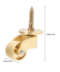 Solid Brass Roller Wheels With Vintage Swivel Casters And Anti Scratch Pads For Heavy Duty Furniture Glides, 2.24in height.