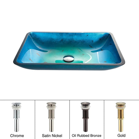 Irruption Blue Rectangular Glass Vessel Sink For Bathroom With Satin Nickel Drain Sleek Modern Look Built To Last Tempered Glass