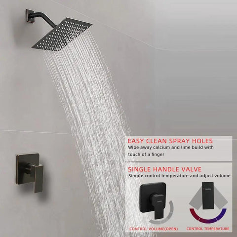 Oil Rubbed Bronze Shower Faucet Set With Wall Mounted Rainfall Shower System Stainless Steel Rain Shower Head Single Function Trim Kit