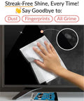 Hand using XL Pro Grade Electronics Cleaning Wipe For TV Monitor And Laptop 9 By 12 Inch Pre Moistened Cloth With 70 Percent Isopropyl Alcohol on screen.