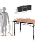 Tailgate Ready Portable Outdoor Adjustable Height Camping Table For 2 To 6 People with carry bag and size chart