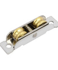 Heavy Duty Double Roller Sliding Window Pulley Wheels 304 Stainless Steel Glider Track Hardware in polished finish with brass rollers.