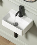 Slick White Rectangular Wall Mount Bathroom Sink Dead Simple Installation Features A Compact Ceramic Vessel Basin, 14.5x10x4.3 inch.