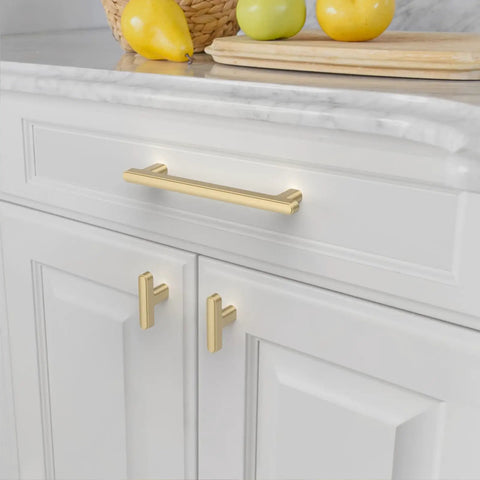 Brushed gold cabinet pulls and knobs on white cabinets with lemons and apples, Top Shelf 10 Pack Brushed Gold Cabinet Pulls 5 Inch 128 mm Spacing Kitchen Drawer Handles For Bathroom Vanity No Sweat Setup With Top Notch Build Quality That Stands Up To Daily Use And Keeps Your Home Looking Sharp With Zero Hassle.