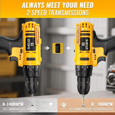 Image showing a 20V Cordless Drill And Screwdriver Combo Kit With Battery Charger with speed settings for drilling and screw driving.