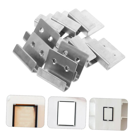 Heavy Duty Ten Piece Stainless Steel Wall Bracket Set With Included Screws for secure mount of large frames and mirrors.