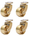 Set Of Four Antique Brass Caster Wheels, Heavy Duty Swivel Casters With Secure Brakes, 360 Degree Rotation And Scratch Free Glide For Smooth Rolling On Hardwood Or Tile Furniture Pieces, shown in a close-up view.