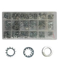 External And Internal Split Lock Washers Kit 720-Piece Assortment in a clear case with detailed washer view