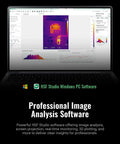 Laptop displaying HSF Studio Windows PC software for image analysis and thermal imaging data processing.