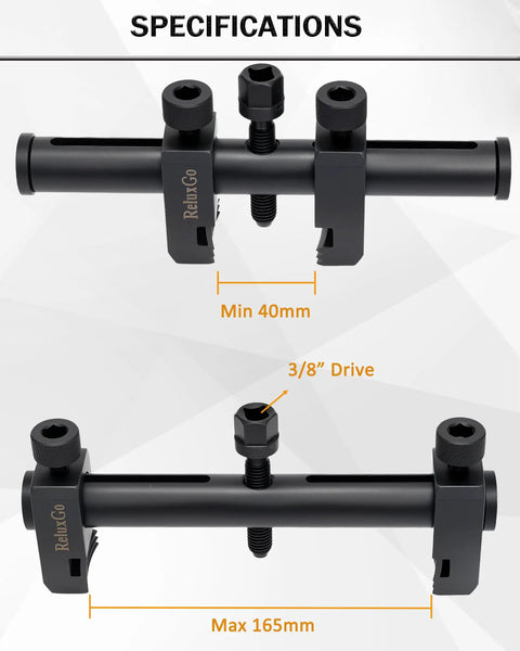 Adjustable Crankshaft Pulley Puller Tool For Ribbed Pulleys 35mm To 160mm with specifications showing 40mm to 165mm range.