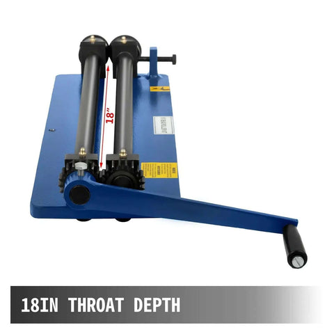 Front view of 18 Inch Sheet Metal Bead Roller With Six Die Sets For Strengthening Ribs Heavy Duty Steel Build In Navy Finish