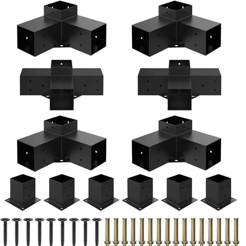 Heavy Duty Pergola Kit With 3 Way Corner Brackets For DIY Gazebo Hardware Kits Built For Patio Backyard Outdoor Use, Beefy Pergola Brackets Set For Stable Outdoor Structures