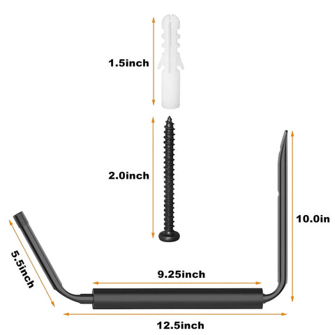 Top Shelf Badass Kayak Wall Mount Rack For Garage Storage with mounting screw and anchor size details.