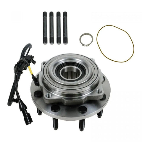Top Shelf Heavy Duty Front Wheel Hub And Bearing Assembly Fits Ford F250 F350 Super Duty Models From 2005 Through 2010 Left Or Right Replacement With Abs Sensor, showing components.